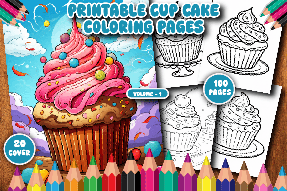100 Printable Cup Cake Coloring Page V-1