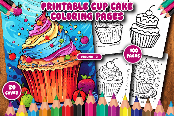 100 Printable Cup Cake Coloring Page V-2: A Creative Resource for Kids and Parents