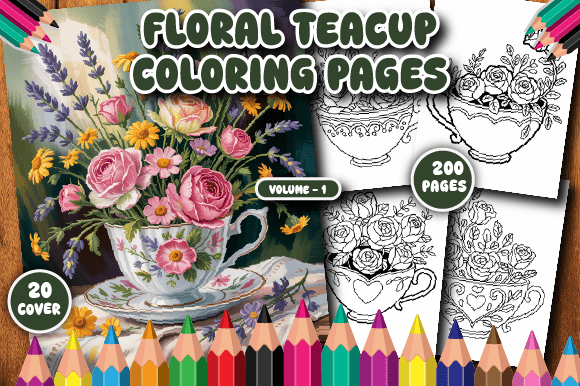200 Floral Teacup Coloring Pages for V-1