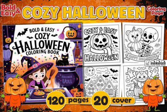 Bold Easy Cozy Halloween Coloring Page