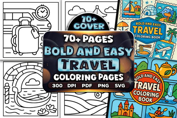 Bold Easy Travel Coloring Pages Bundle