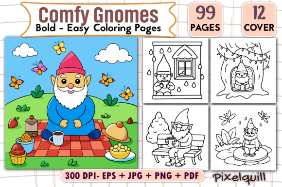 Comfy Gnomes Bold Easy Coloring Pages: A Digital Printable Guide