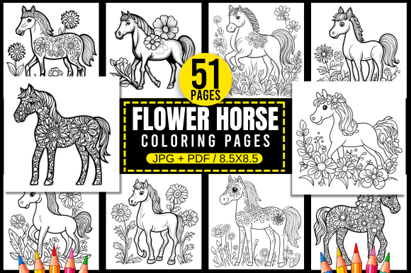 Flower Horse Coloring Pages