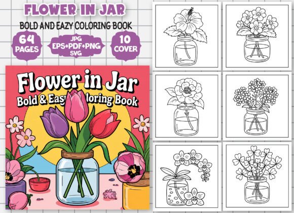 Flower in Jar Coloring Book for Adults