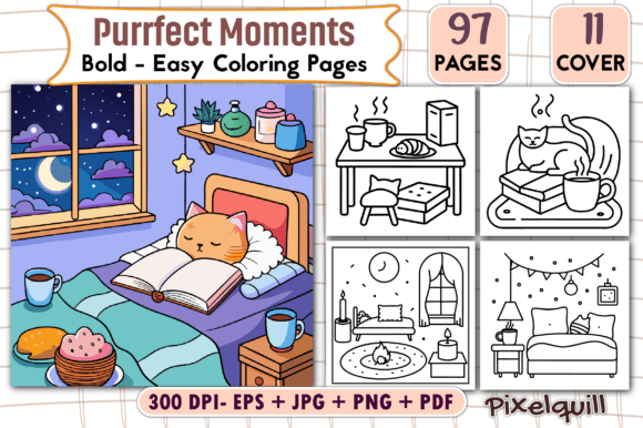Purrfect Moments Bold Easy Coloring Page: A Digital Printable for Creative Expression